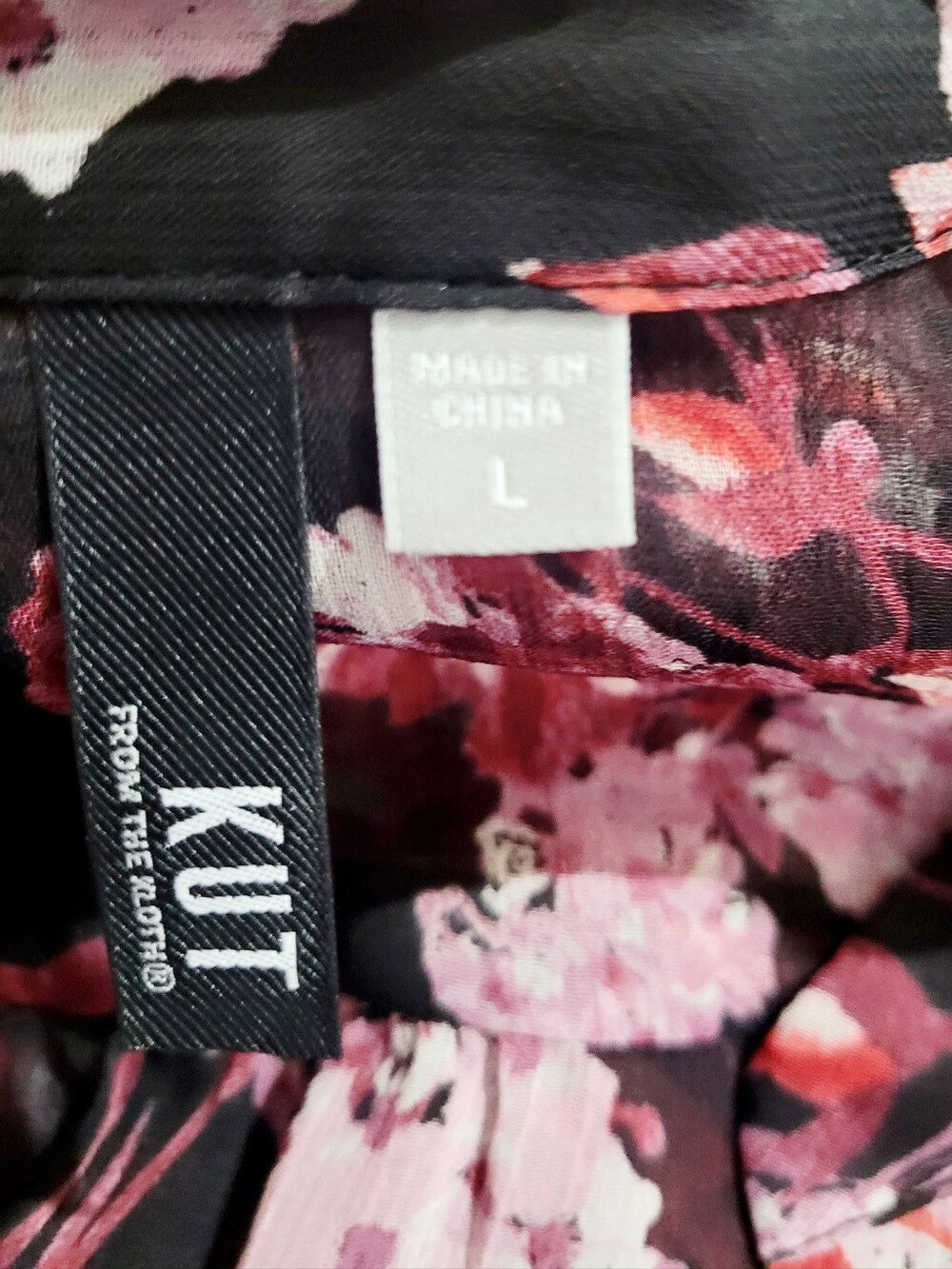 Kut From The Kloth Floral Sheer Blouse Women's Large Button Front Long Sleeve - Picture 6 of 11
